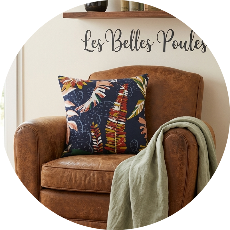 coussin fait main en toile de jute de café recyclé unique les belles poules