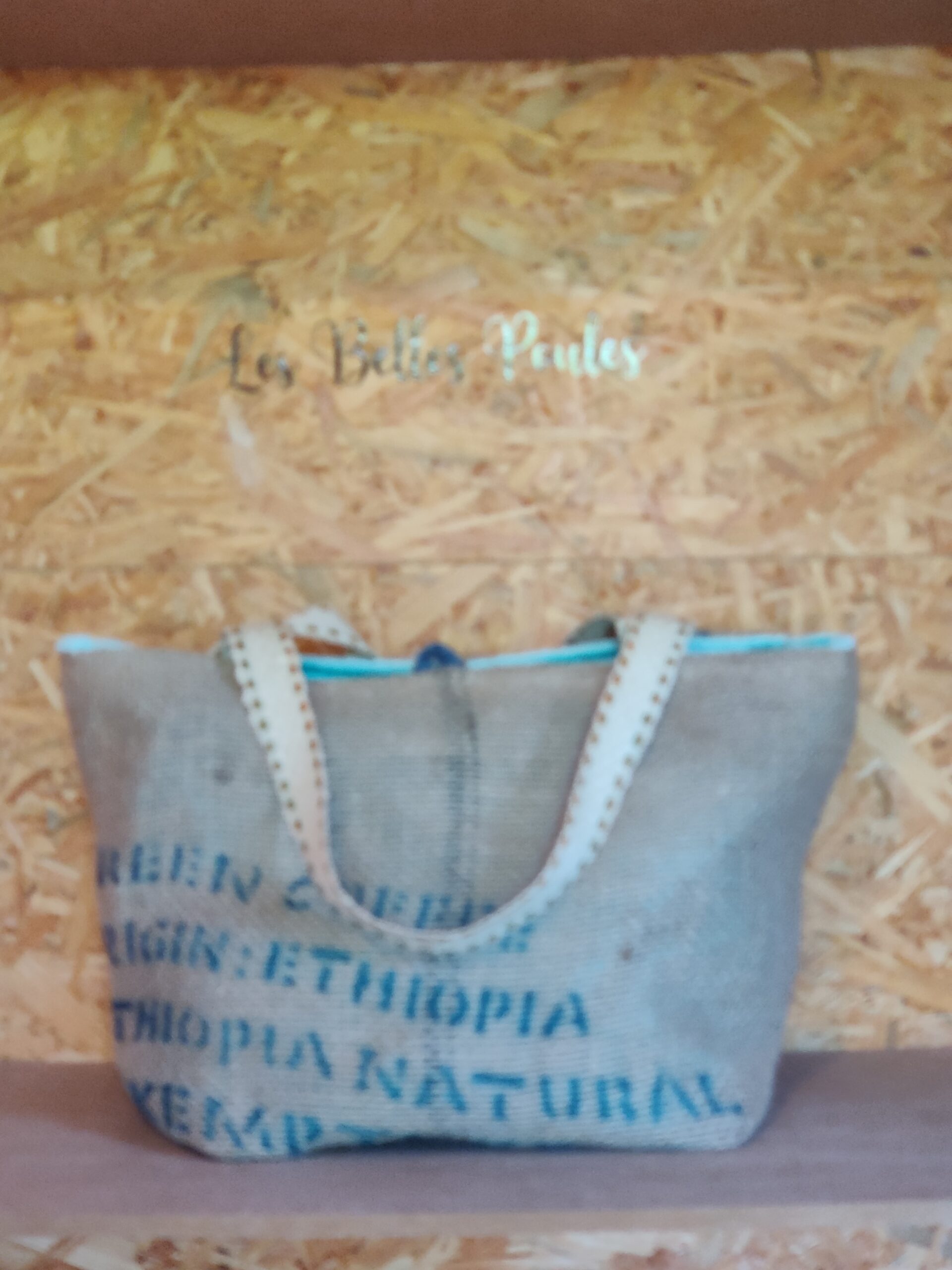 Sac en toile de jute de café recyclée fait main unique les belles poules