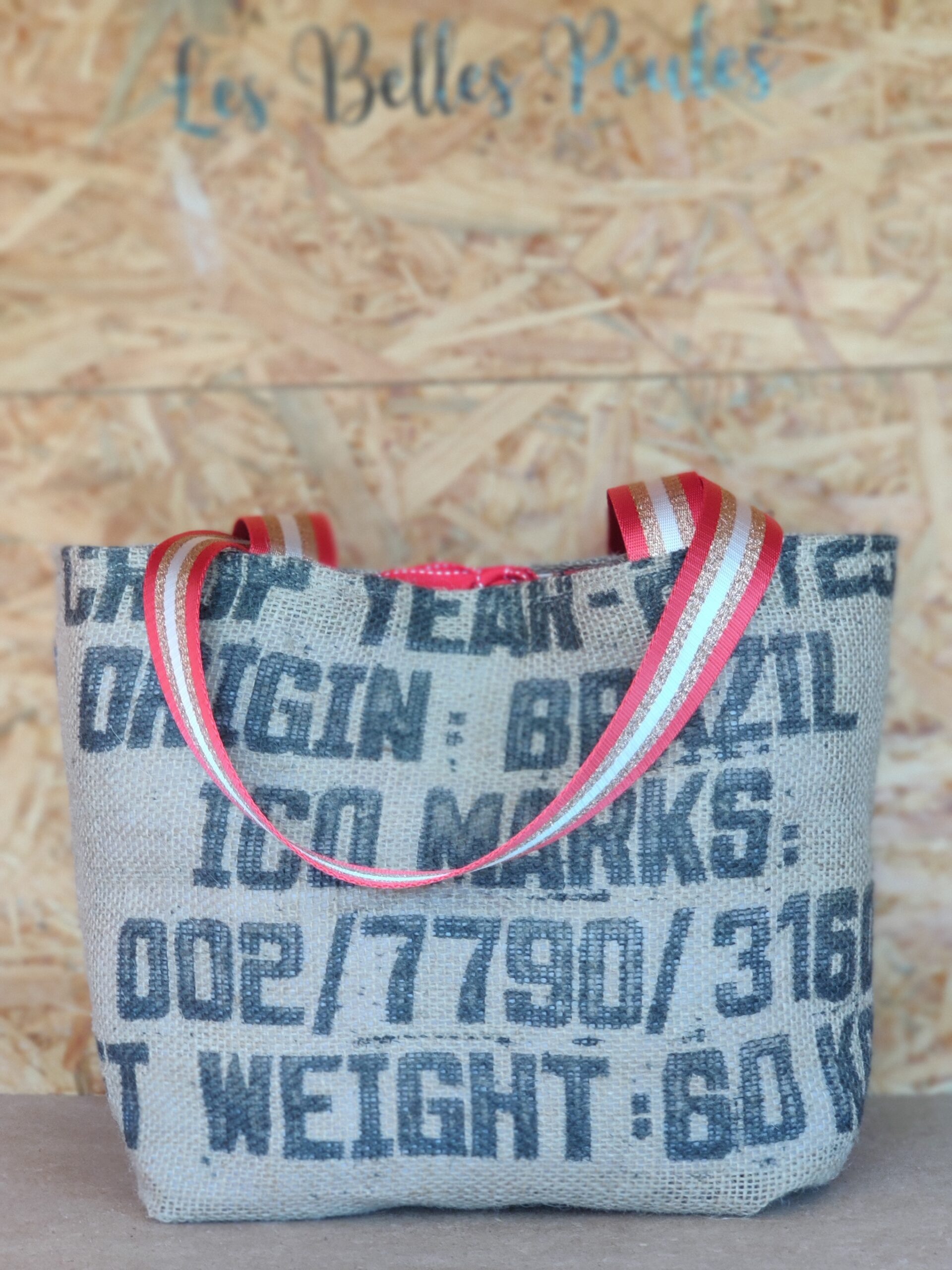 SAC FAIT MAIN EN TOILE DE JUTE DE CAFE RECYCLE UNIQUE LES BELLES POULES
